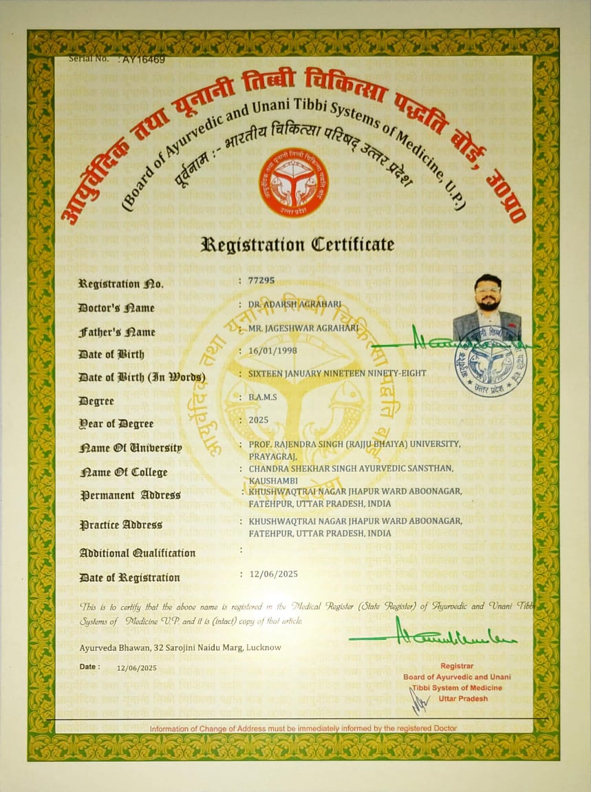 Medical Registration Certificate Reg. No. 77295