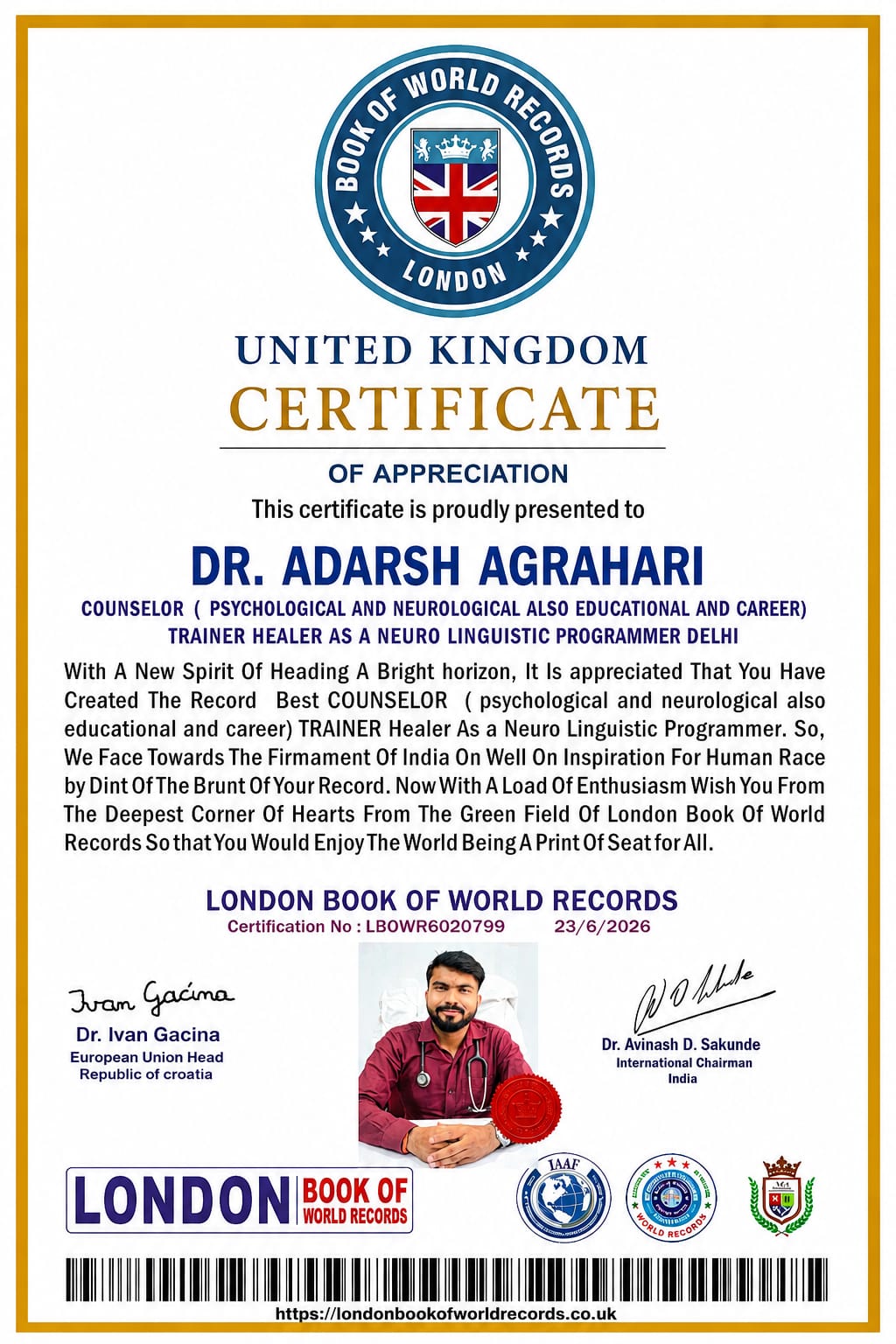 NASYA Lifetime Membership Certificate